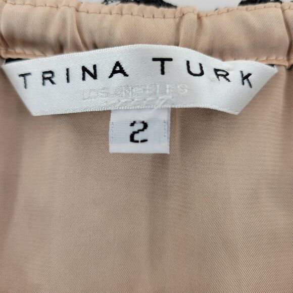 Trina Turk Mini Dress Size 2 Black Fringed Embroidered Lace Off Shoulder - Picture 7 of 11
